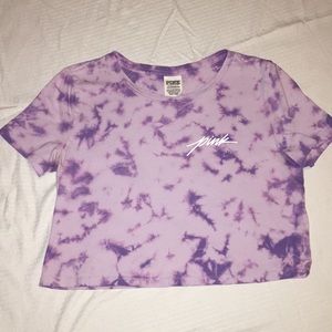 PINK Cropped Purple Tie Dyed Tee T-shirt Sz XS
